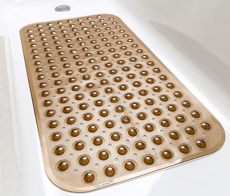 TIKE SMART Large Non-Slip Bathtub & Shower Mat 31 inch x16 inch (Smooth/Non-Textured Tubs Only) Safe, Clean, Machine-Washable, Superior Grip&Drainage, Vinyl, Transparent Brown, Medium - Image 4